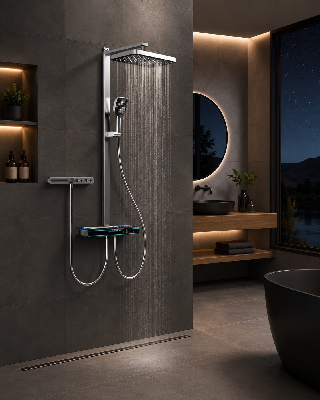 Columna De Ducha Multifuncional Digital-Bluetooth Vinci Gris Concreto