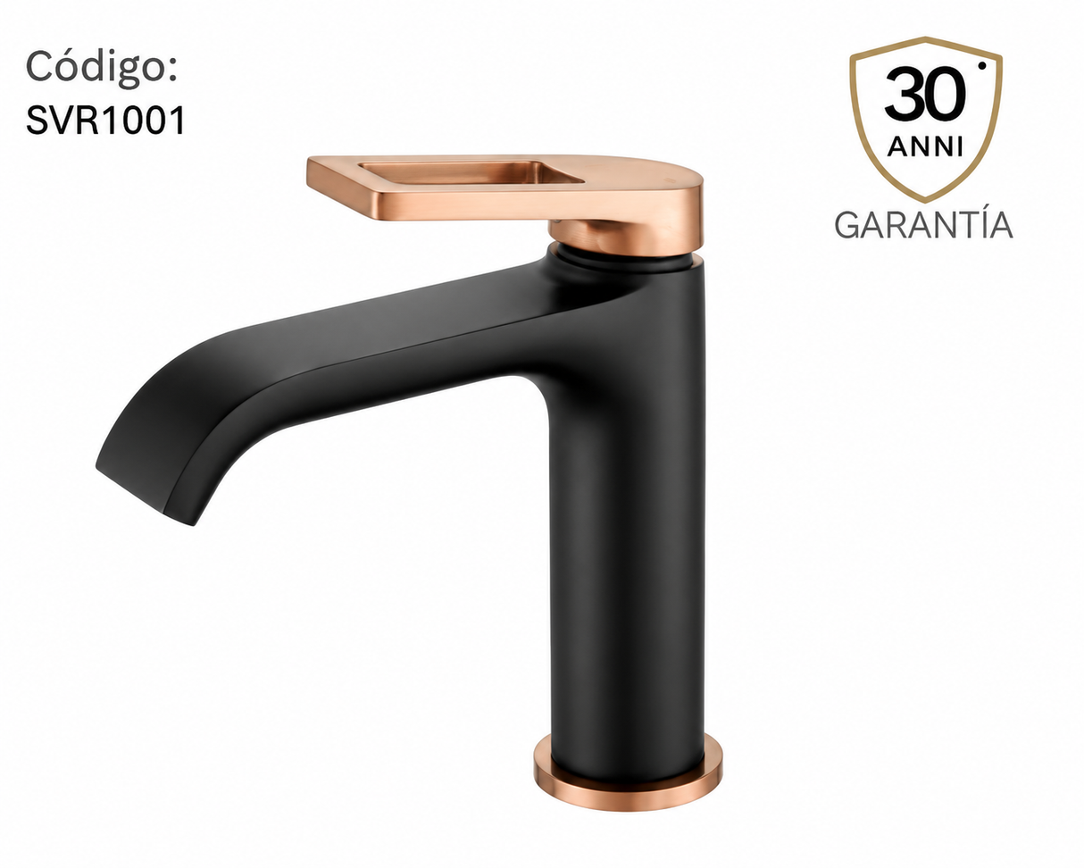 Lavamanos Monocontrol Medio Spacco Negro Mate-Oro Rosa Texturizado