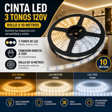 Cinta LED 3 Tonos 120V – Rollo x 10M