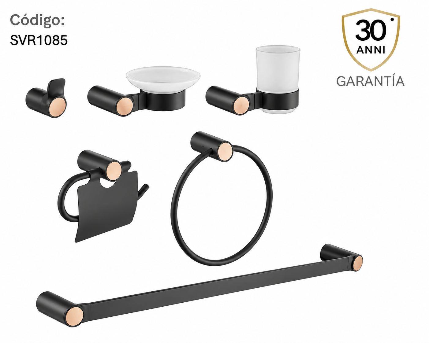 Juego Accesorios Duetto X 6 Gris Concreto-Oro Rosa Texturizado