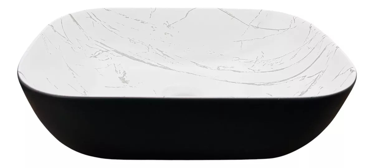 Lavamanos de Sobreponer En Ceramica Negro Mate Con Marmol